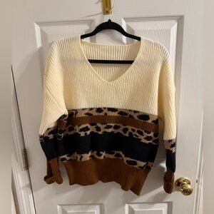 Leopard Print Color Block Sweater